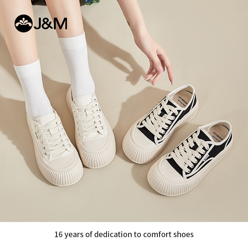 jm快乐玛丽休闲鞋女2025春夏新款大头饼干ins潮厚底帆布小白鞋女