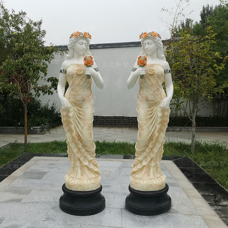 艾志雕塑石雕花环女大理石汉白玉摆件园林庭院人物雕像可定制