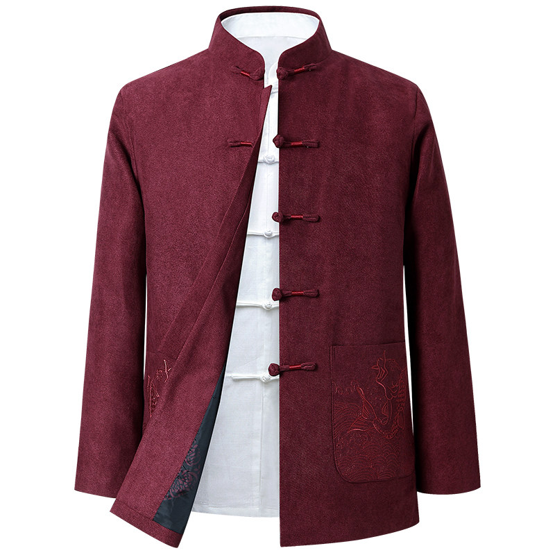 AUTUMN AND WINTER CHINESE STYLE HANFU MIDDLE-AGED AND ELDERLY TANG SUIT MEN THICKENING SPRING AND AUTUMN FATHER GRANDPA JACKET JACKET MENS CLOTHING