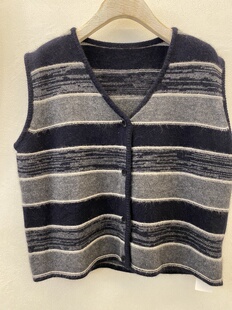 百搭V领条纹针织衫 benefit 时尚 新款 女潮 韩国进口2025秋季