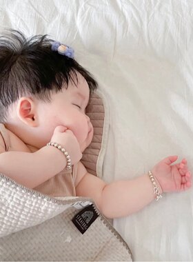 足银S999纯银圆珠手链女款满月宝宝儿童小孩情侣男转运银珠子礼物