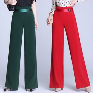 阔腿裤女秋冬新款垂顺免烫大红色休闲长裤大码高腰宽松女士直筒裤