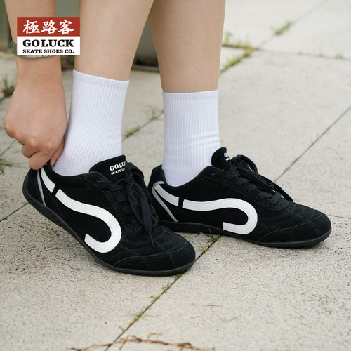 极路客夏季新款黑色问号系列薄底休闲足球鞋男女款情侣复古赛车鞋