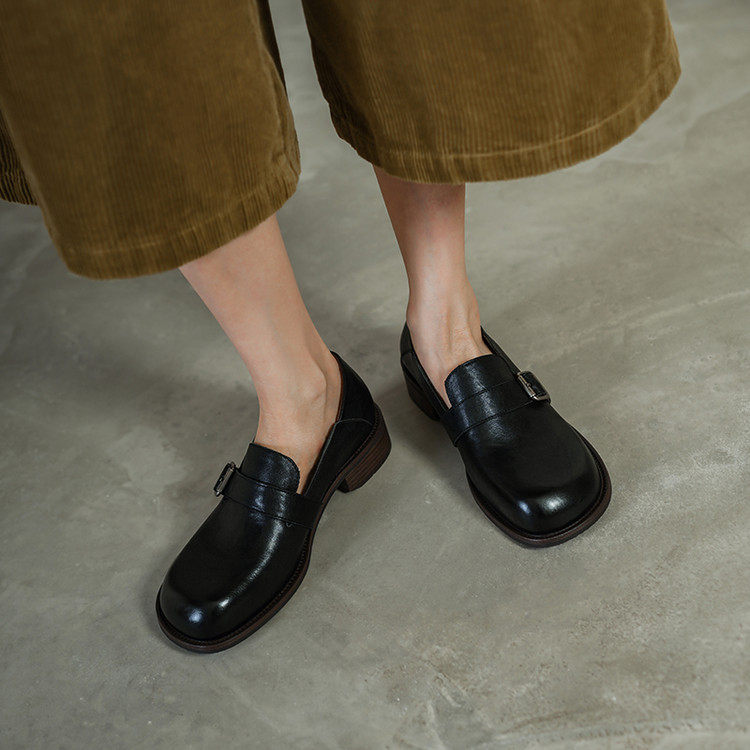 2026新款复古头层水洗牛皮轻便皮带扣洋气高级气质百搭深口单鞋,女鞋,深口单鞋,淘宝优惠券,粉丝福利购,淘宝优惠卷