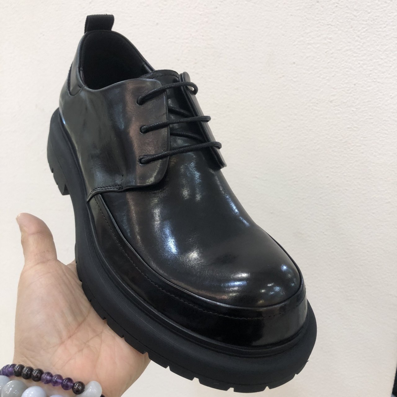 商务休闲皮鞋男士黑色圆头中跟系带德比鞋时尚百搭舒适男鞋