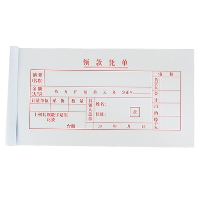 红字领款凭单财务凭证单据收据