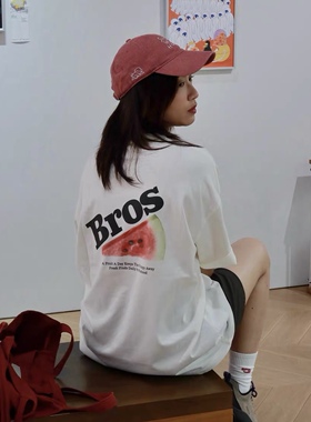 Broshood 26S 日系宽松街头水果三角图案印花男女同款复古短袖T恤