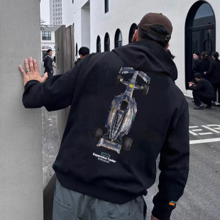 Expensive 赛车系列宽松连帽卫衣外套休闲秋冬加绒美式帽衫-F1