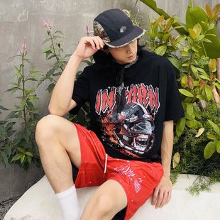 OOTC「重燃」美式 印花街头潮流橄榄球运动 复古T恤男骷髅头盔短袖