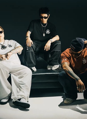 G-BLOCK「四炁合一」联名 短袖T恤拉浆印花体恤宽松上衣tee男女