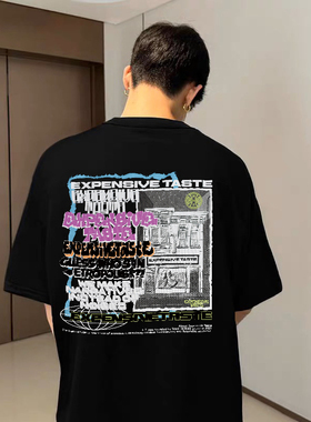 Expensive Taste 房子手绘涂鸦印花男女情侣美式复古街头短袖T恤