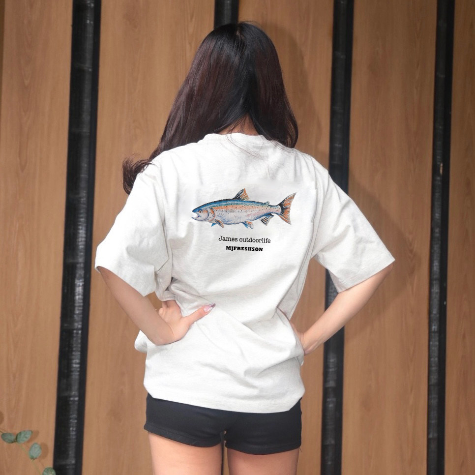 溪有物鉴“鲑鱼”手绘路亚钓鱼佬户外日系潮流休闲美式短袖T恤,男装,T恤,淘宝优惠券,粉丝福利购,淘宝优惠卷