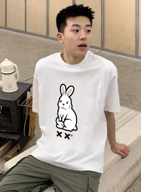 【董又霖/胡彦斌主理】xxDESIGN兔子印花男女情侣美式复古短袖T恤