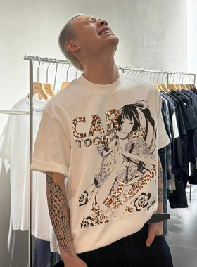 cartoonbox二次元电音摇滚少女手绘印花男女情侣美式复古短袖T恤