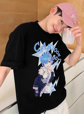 cartoonbox二次元少女异世界手绘印花男女情侣美式复古短袖T恤