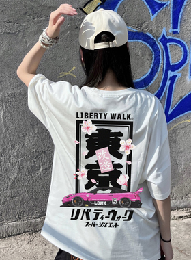 TBC x LB 联名东京JDM改装汽车文化印花男女情侣美式街头短袖T恤
