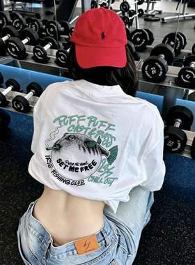 IFC夏季美式钓鱼印花短袖t恤男潮牌宽松大码宽松半袖凉感休闲体恤