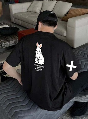 【董又霖/胡彦斌主理】xxDESIGN后背兔子印花男女情侣美式短袖T恤