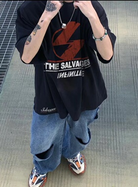 THE SALVAGES FASHION CLUB闪电印花男士情侣美式休闲宽松短袖T恤