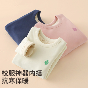 儿童夹棉厚打底衫男童秋冬校服内搭棉衣学生一件过冬上衣2025新款