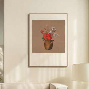 雷东象征主义花卉瓶花餐厅装饰画现代客厅挂画
