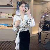 衬衫 2025夏季 新款 气质通勤设计感小众交叉绑带V领长袖 上衣开衫 女