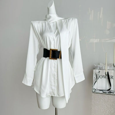 法式气质名媛高级感小众衬衫早秋白色连衣裙不规则长袖短裙子女装