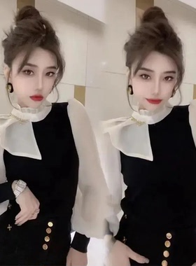 2025年秋季新款时尚拼色设计感气质时尚衬衫修身百搭显瘦女