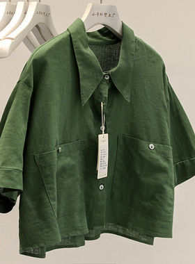 夏季新款设计感小众洋气别致短款短袖衬衫女宽松高级感法式衬衣潮