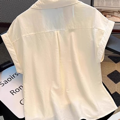 法式polo领短袖衬衫女夏设计感小众减龄洋气小衫休闲百搭短款上衣