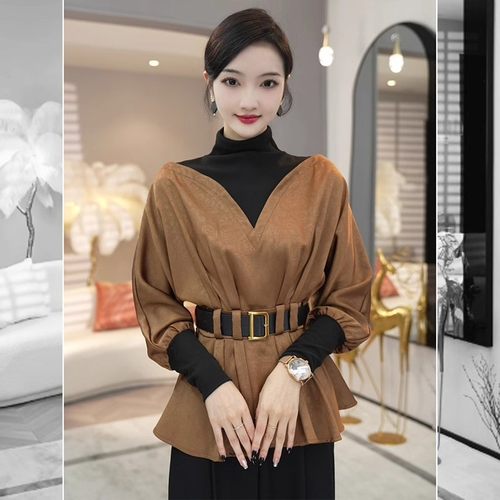 初秋穿搭高级感2025早秋新款上衣法式轻奢气质假两件带腰带衬衫