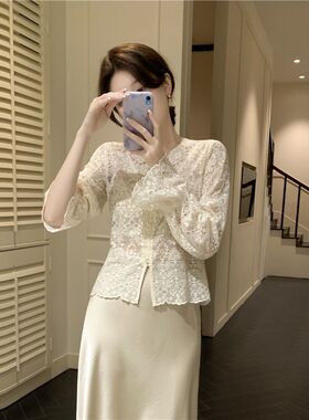 性感纯欲风蕾丝开衫上衣女秋季新款V领修身显瘦高级感内搭打底衫