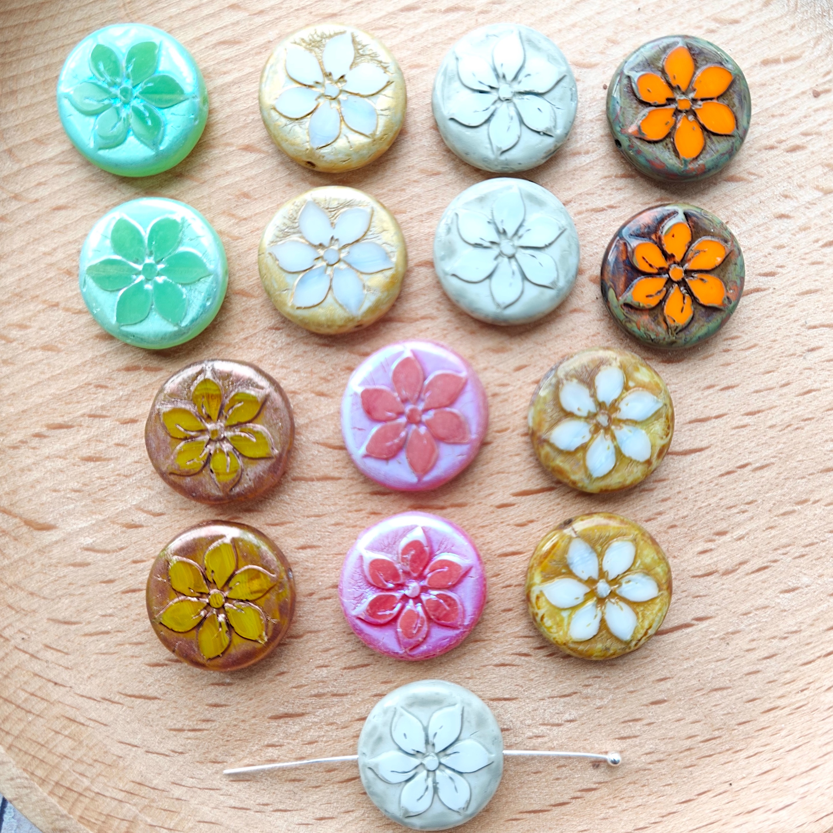 进口捷克复古樱花圆形琉璃珠约-18mm手工串珠吊坠饰品材料