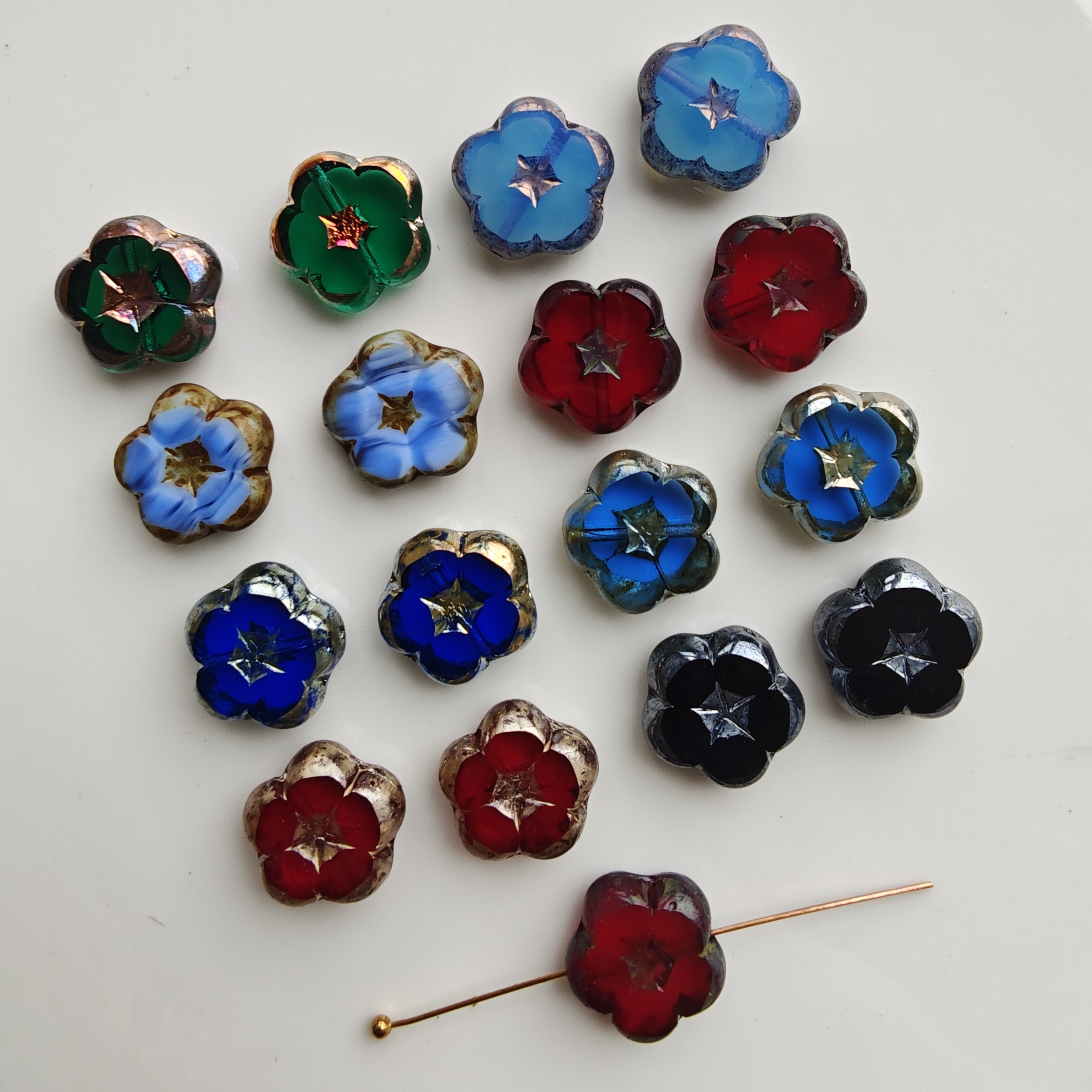 进口捷克琉璃珠14mm切面五瓣花山竹花手工串珠材料配件散珠