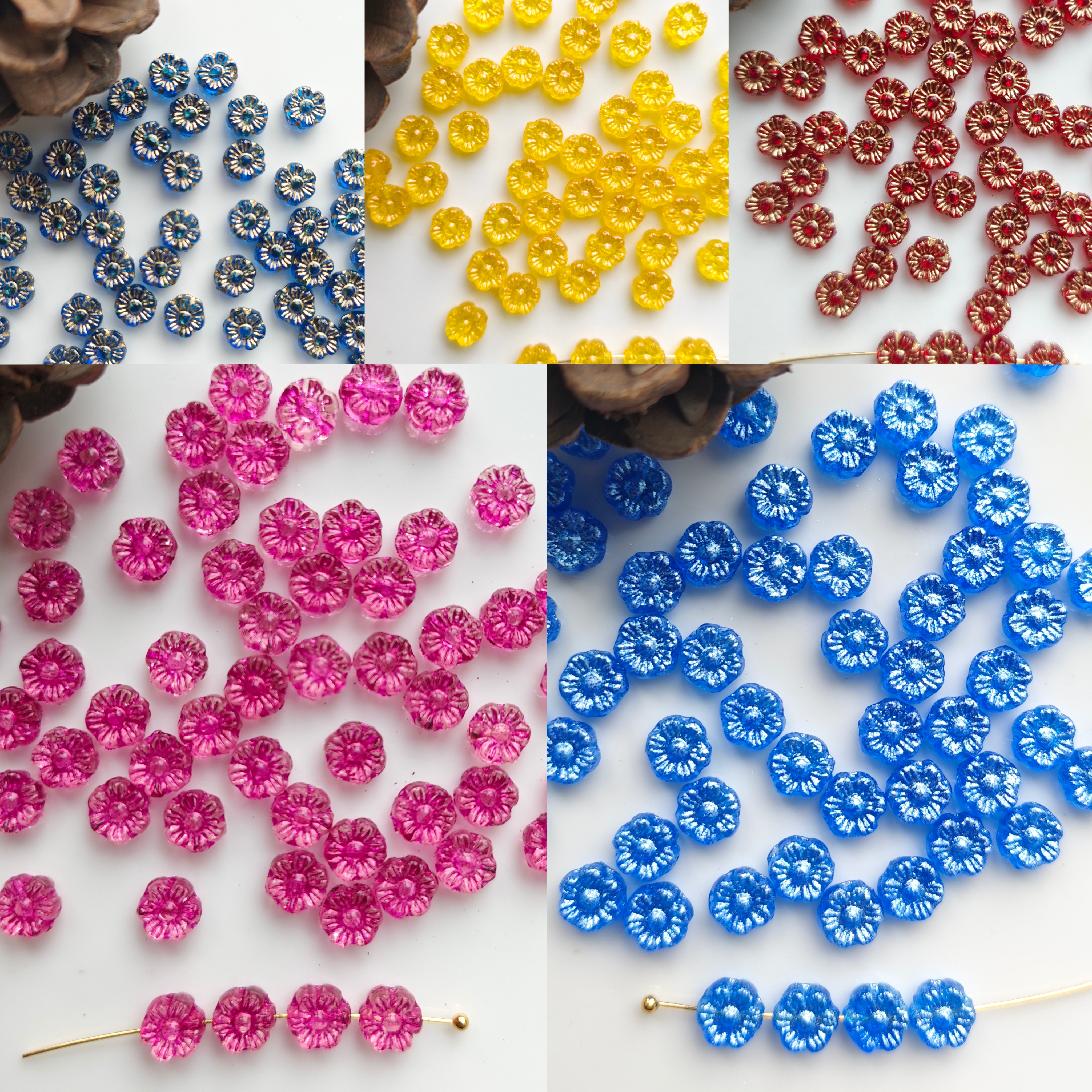 进口捷克夏威夷小花琉璃珠约6mm手工串珠材料diy饰品散珠配件