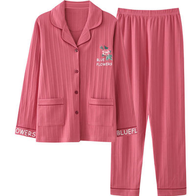 100%纯棉睡衣女士春秋季长袖大码