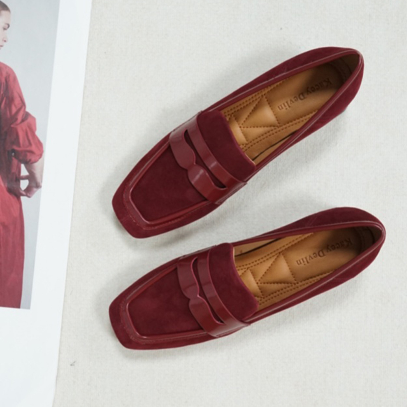 高丝光反绒双拼乐福鞋单鞋女