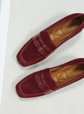 德芙琳女鞋 官方正品Kacey Devlin 高丝光反绒双拼乐福鞋单鞋女