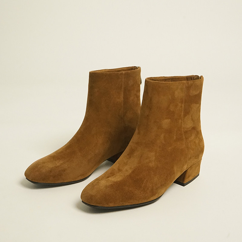 【狂欢价】温暖舒适复古通勤 高丝光羊猄皮羊反绒皮短靴女