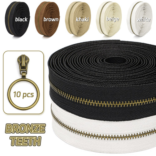 3号古铜色金属牙拉链 4.5米+10个古铜圆圈拉头=1包 箱包DIY适用