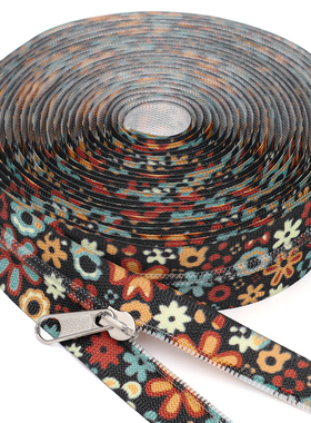 3号尼龙花卉插画箱包拉链  4.5米+10个银色长牌头 =1包