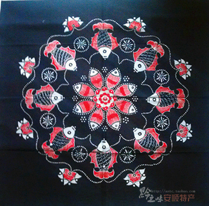 贵州安顺民间手工艺品苗族生态蜡染画窗门帘方桌布餐厅客栈装饰画