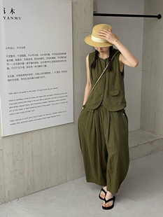 讠木2026夏款新棉麻马甲36327 休闲文艺宽松日系棉麻裤36328套装