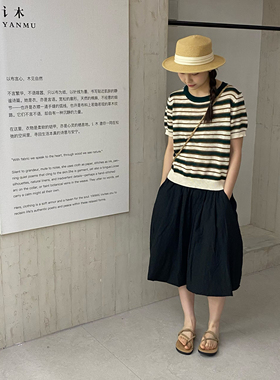 讠木女装2026夏款新条纹针织T恤36580 休闲文艺森日系短款上衣女