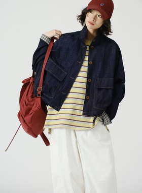 讠木女装2026春款新品牛仔外套36012 休闲文艺日系宽松立领外套女