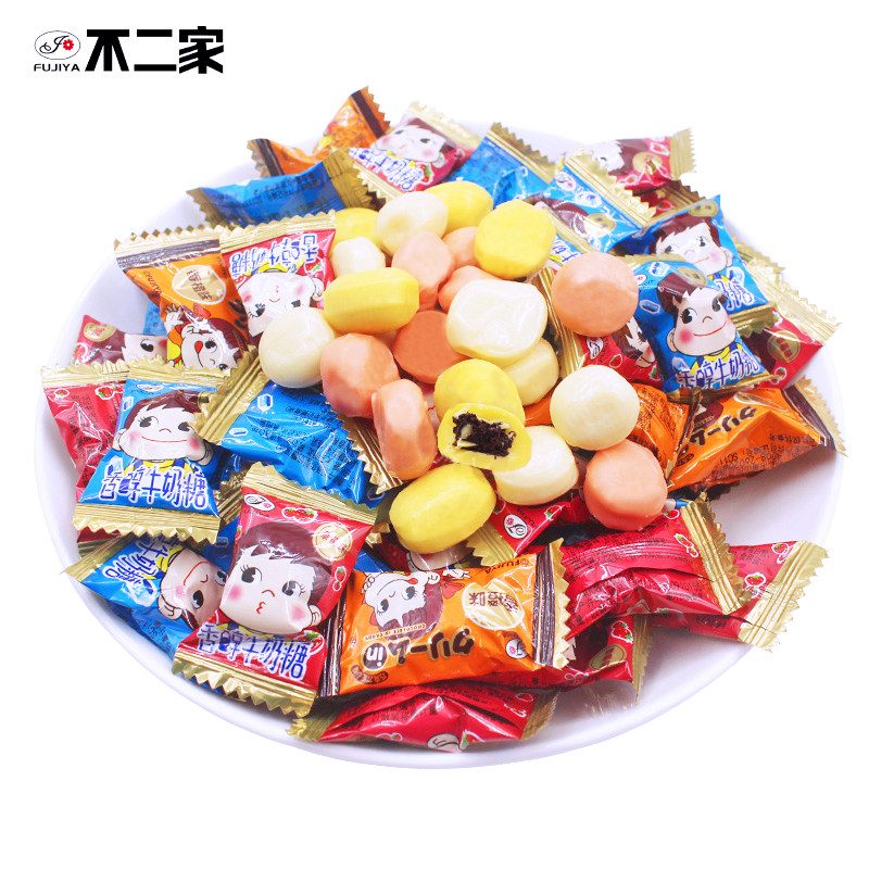 不二家香醇牛奶夹心糖婚庆批发500g散装硬糖水果味棒棒糖结婚喜糖