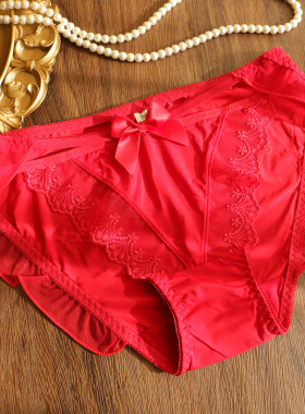 本命年新年红牛奶丝少女生三角裤性感纯欲蝴蝶结中腰内裤日系红色