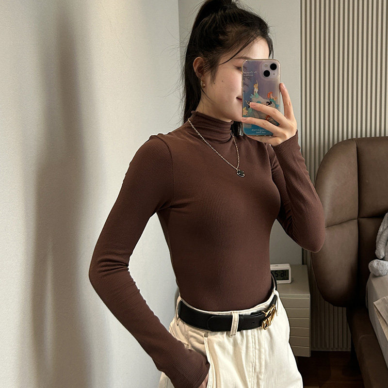 简约半高领罗纹针织打底衣舒适羊毛混纺打底衫女单穿修身长袖上衣,女士内衣/男士内衣/家居服,吊带/背心/T恤/打底/肌底衣,淘宝优惠券,粉丝福利购,淘宝优惠卷