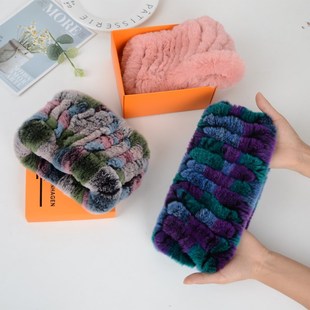 韩版 皮草加厚保暖弹力毛绒护颈围脖领子 真獭兔毛围巾女脖套秋冬季