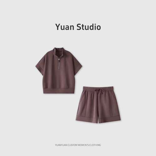 【YUAN】半拉链立领短袖抽绳短裤套装TT52T035/TT52P019